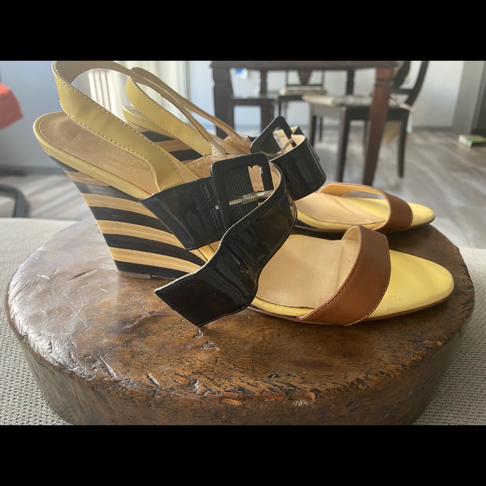 Kate Spade, sandals, black and white striped heel, size 7
